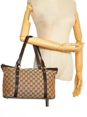 Gucci Abby Tote Brown GG Canvas Top Handle Brown Canvas with Leather Zip Top
